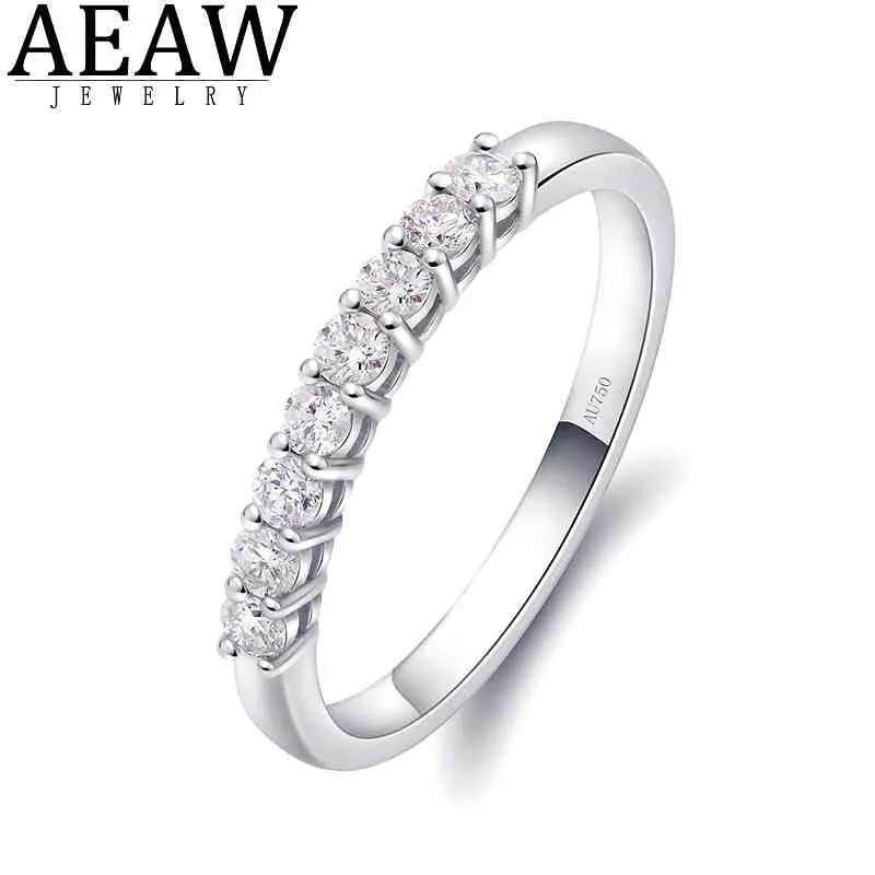 AAW 14K Biały Złoty 0.25Ctw 2mm DF Okrągły Cut Engędywadnizowane Laboratorium Moissanite Diamentowy Pierścień Pasek Diamond Dla Kobiet