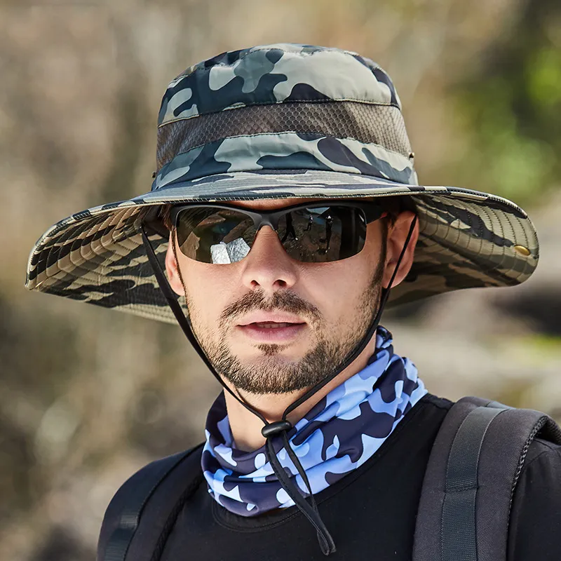 DHL Camo Outdoor Sports Men Fishing Hat Camouflage Bucket Fisherman Ripstop  Jungle Bush Hats Boonie