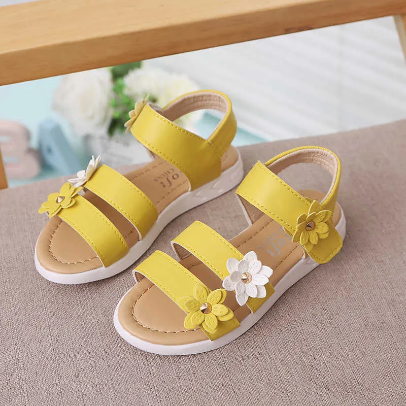 Sandaler sommar nya flickor sandaler barn blommor sandaler med blommor prinsessan söt för bröllop fest klänning skor barn sandaler 21-36