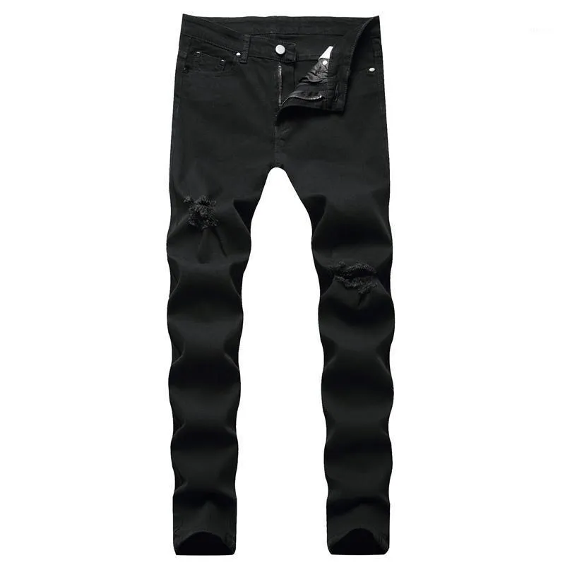 Men039s Jeans 2021 hommes empilés déchiré mâle noir Denim pantalon droit étudiants coupe mince petit ami Streetwear qualité Bra9630649