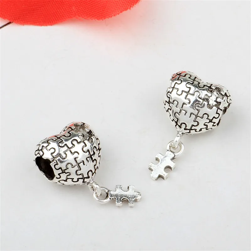 Quebra-cabeça Liga de Coração Charm Bead Big Hole Moda Mulheres Jóias Estilo Europeu Para Pandora DIY Pulseira Colar PANZA007-2