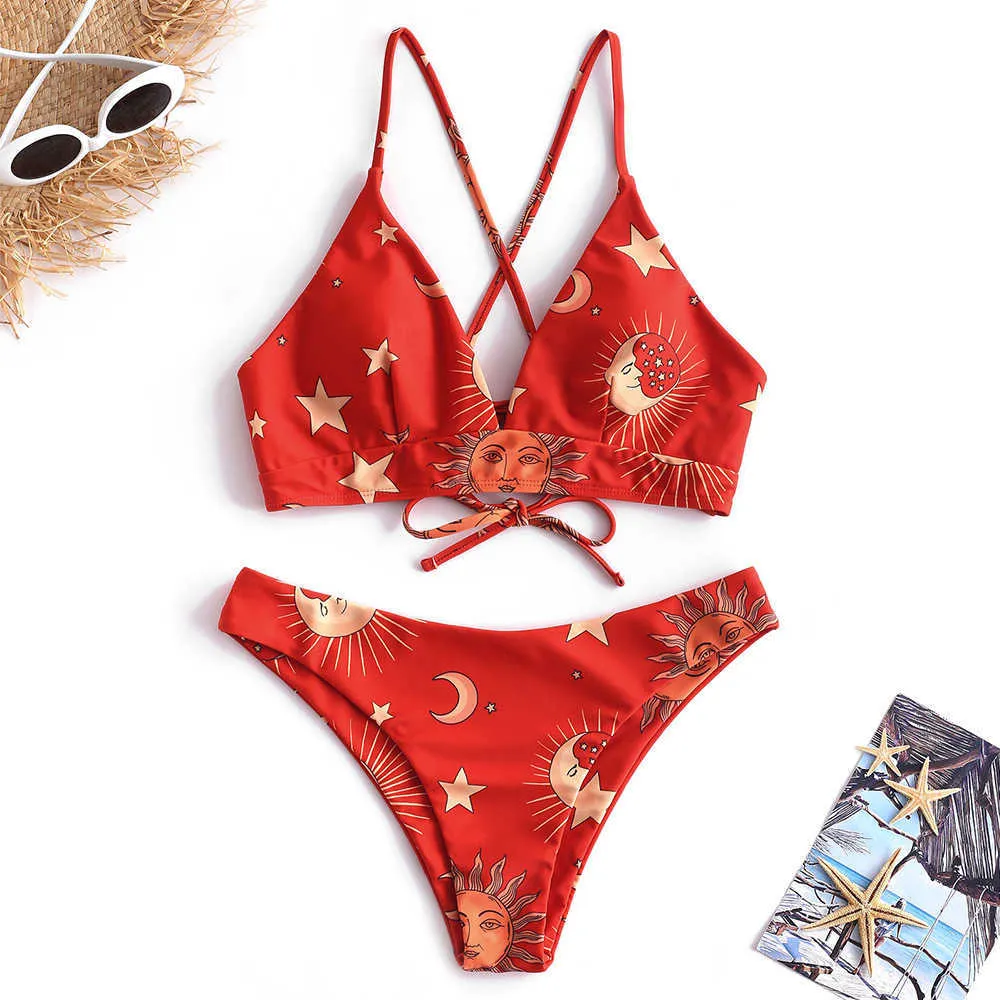 Lace up sun and moon padded tankini swimsuit hotsell