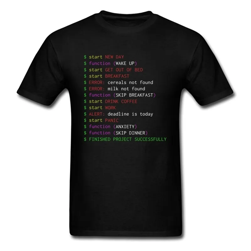 Понедельник программист футболка забавная одежда Geek Chic мужские топы смешно говоря, хлопок хлопчатобумажные тройники черные футболки новое прибытие 210317