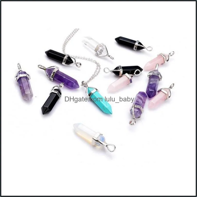 Shape Real Amethyst Natural Crystal Quartz Healing Point Chakra Bead Gemstone Opal Stone Pendant Chain Necklaces Jewelry 2172 Q2