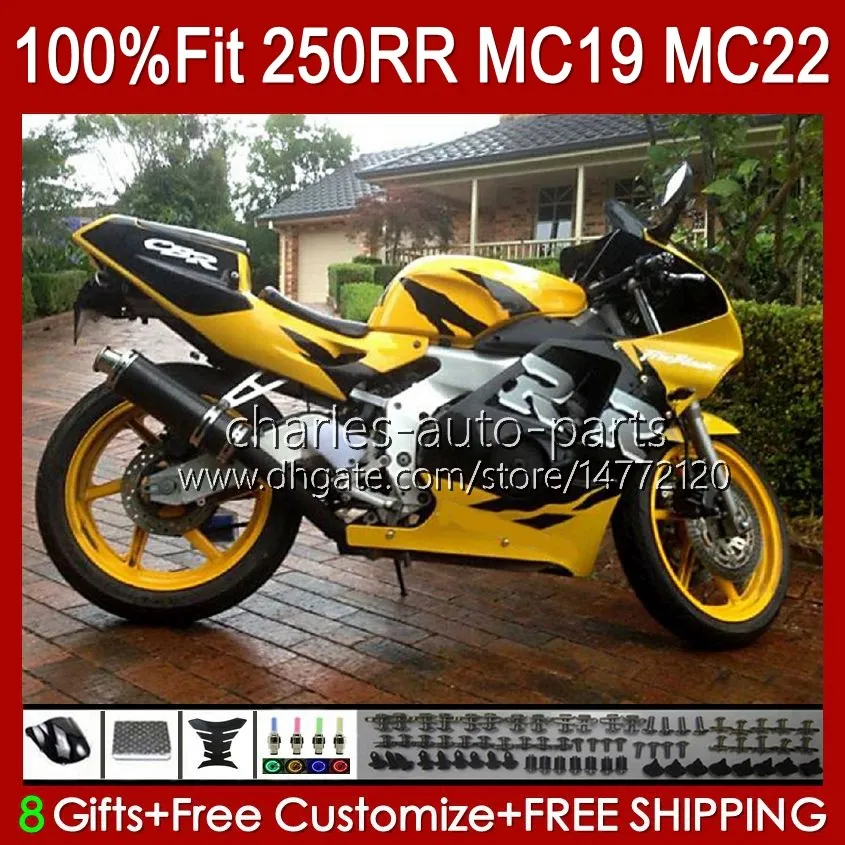 Aireler Honda CBR 250cc MC19 için Enjeksiyon Kalıp MC19 88-89 CBR 250RRO 250 RR CC 250R 1988-1989 112HC.90 CBR250RR 88 89 CBR250 RR CC 1988 1989 OEM Tam Bodys Kiti Sarı Parlak