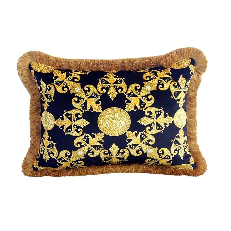 Coubelle de casse-oreiller de luxe Signale classique Modèle Couvre-coussin d'oreiller imprimé à filet Tassel 45 * 35 cm pour les cadeaux décoratifs du Nouvel An à la maison