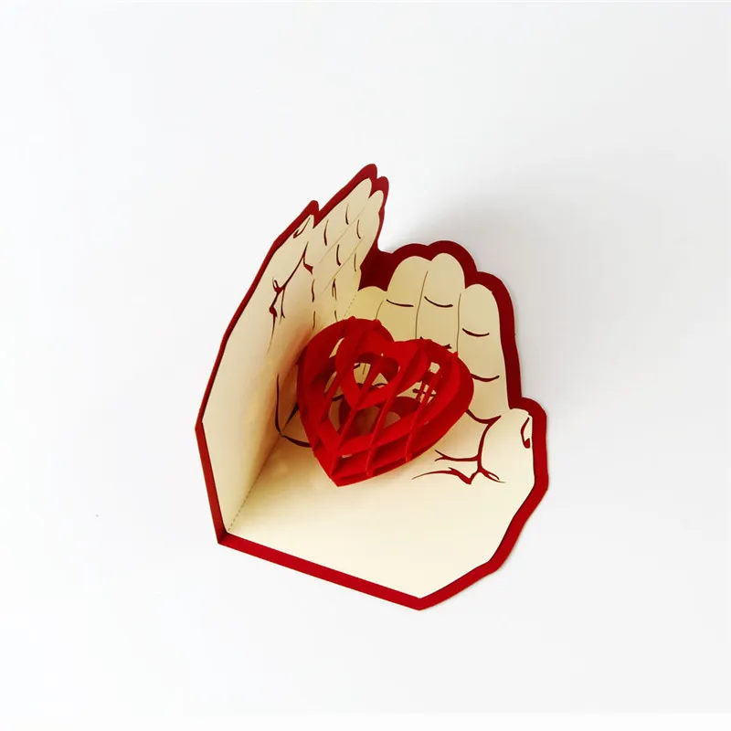 Il più nuovo amore nella mano 3D Pop UP Biglietto di auguri San Valentino Anniversario Compleanno Natale Carte per feste di matrimonio Cartoline RegaliRRD6794