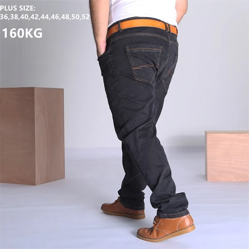 Black Jeans Men Blue Big Large Plus Size 48 50 52 150KG Mens Jean Elastic High Waist Man Loose Straight Denim Pants Trousers 210723