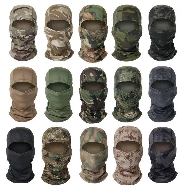 Casquettes de cyclisme Masques Tout Terrain Multicam Balaclava Full Face Shield Tactical Head Scarf Cover Chasse Camouflage Militar Neck Warme