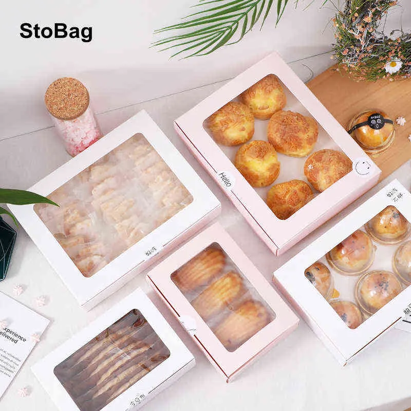 StoBag 10 Stück Backplätzchen-Verpackungsbox mit durchsichtigem Windower, handgefertigte Puffs, Eigelb, knusprig, Geburtstagsparty, Schokolade, Gastgeschenke H1231