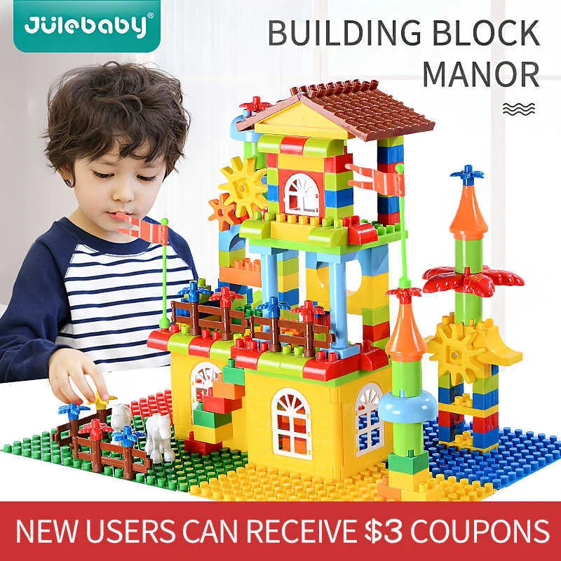 Ontwerp Bouwstenen Speelgoed Bouw Set voor kinderen Jongens Kinderen Compatibel met Duplo Brick Educational Palace Model H0824