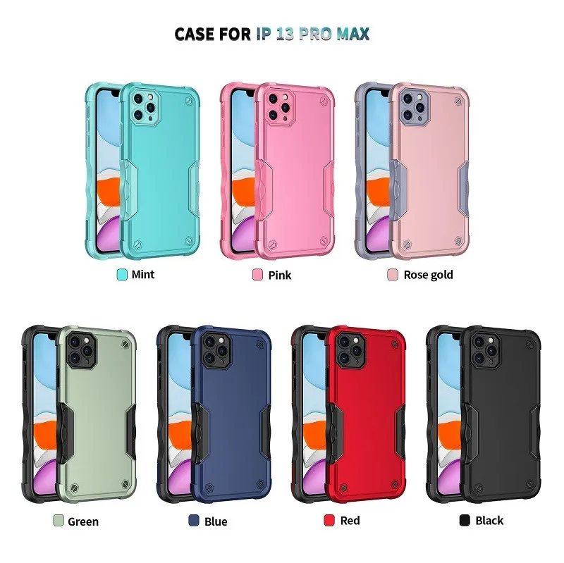 New 2 in 1 Dual Layer Non-slip Armor Shockproof Cases For Iphone 13 12 Mini 11 Pro Max 7 8 plus XR XS Samsung S21 S22 Ultra Soft TPU Hard PC Back Cover