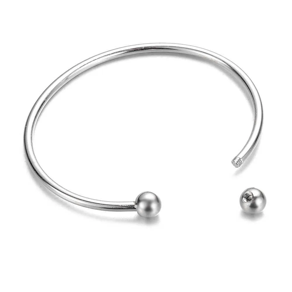 Bracciale rigido minimalista unisex in acciaio inossidabile con polsino rigido con perline rimovibili per gioielli fai-da-te con perline di fascino Sl-021 Q0719