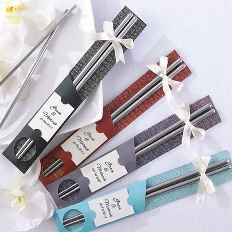 Flatware Chopsticks Metal Practical Chopstick Naturalny Ze Stali Nierdzewnej Spersonalizowane Ślub Favors Giveays Prezent