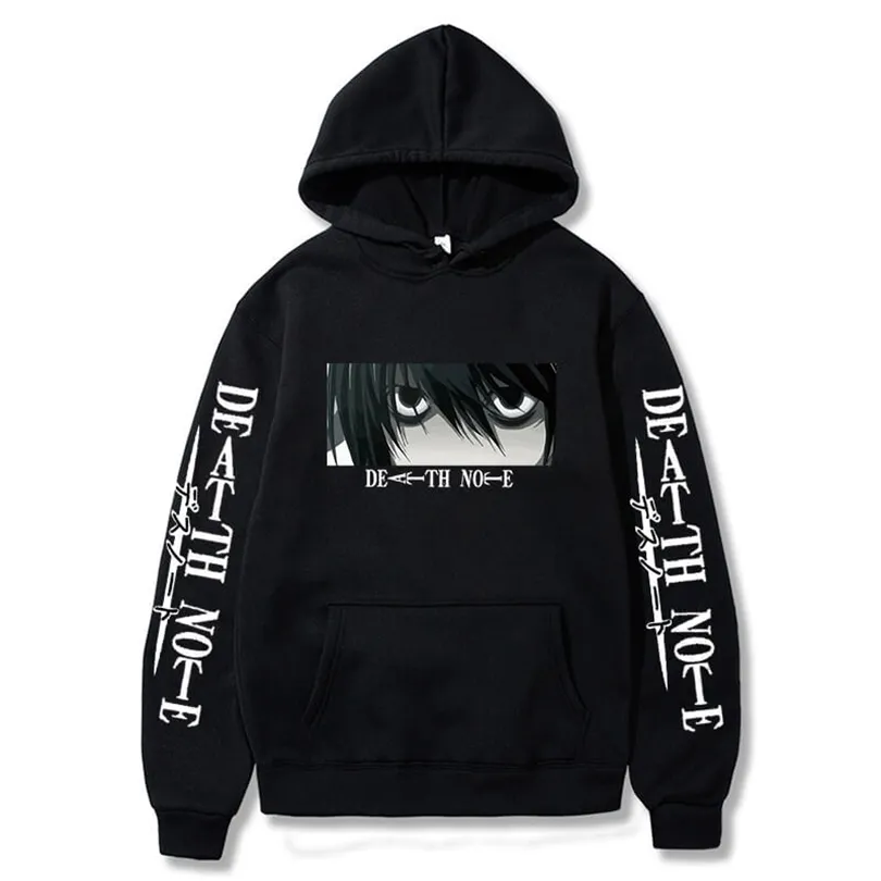 Nota Da Morte Hoodie Kira L Lawliet Eyes Anime Impressão Harajuku Sueter  Manga Longa Moda Coreana Casal Casal Pullover 211110 De $137,64