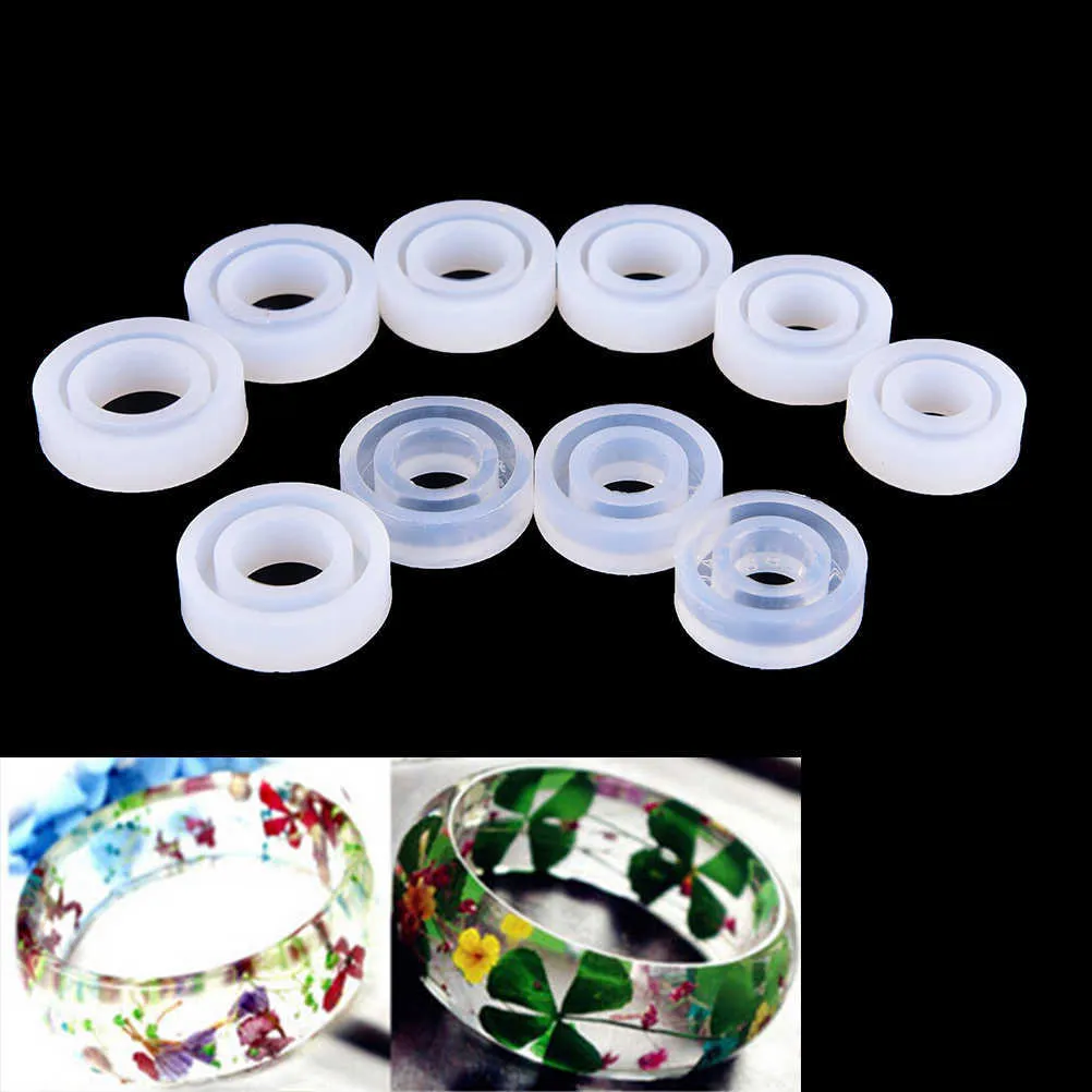 Cirkel Design Silikon Round Form Ring Smycken Formar Gör Verktyg Transparent DIY Mold Epoxy Resin 10 st Partihandel