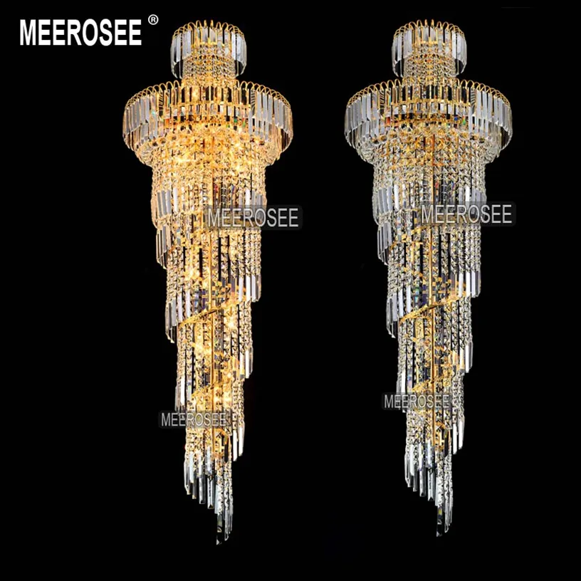 Modern Crystal Chandelier Lighting Fixture Lustre Crystal Long Spiral Gold or Silver Pendant Hanging Lamp for Restaurant Hotel Lobby MD8500