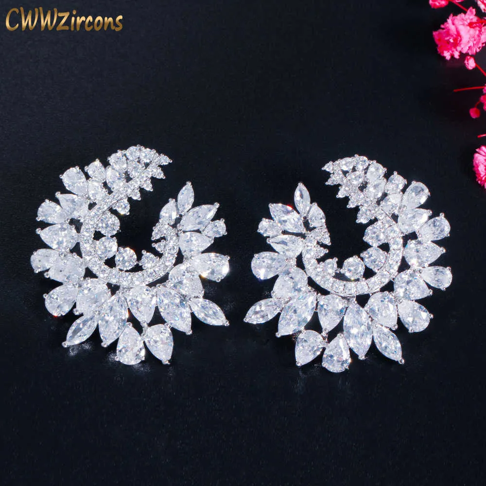 Délicat Cubique Zircon De Luxe Géométrie Fleur Grand Mariage Boucle D'oreille pour les Femmes De Fiançailles De Mariage Bijoux Cadeau CZ881 210714