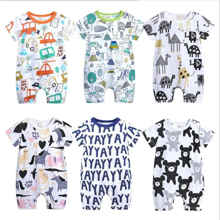 Baby romper sommar jumpsuits djur bomull jumpsuit baby pojke flicka kläder nyfödda baby pojke kläder spädbarn korta ärmkläder romper