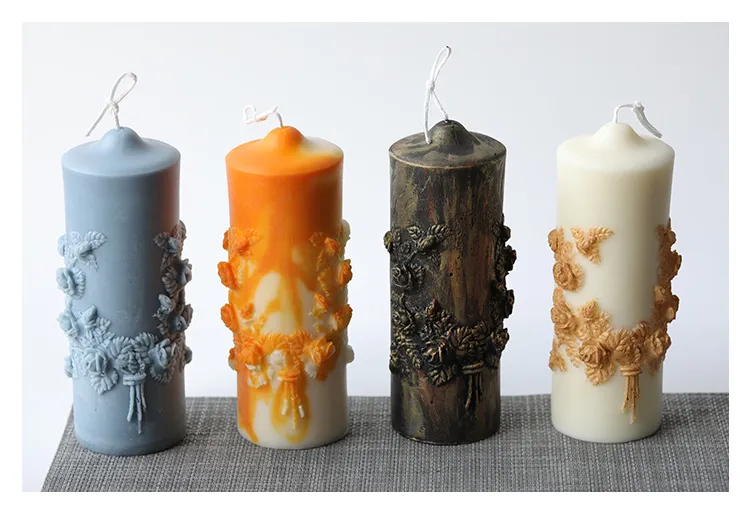 15x5.5cm Big Silicone Carved Column Pillar Candle Molds