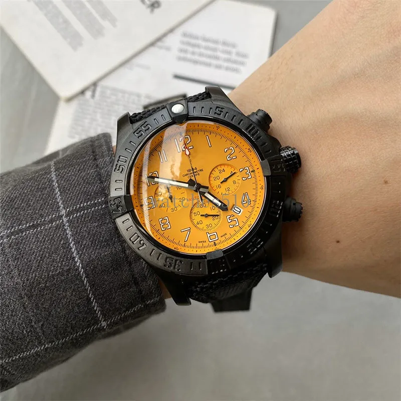 Top AAA Mens Luxury Watch Quartz Batterij 316L Steel Black Case Orange Face 45mm Die Men Casual horloges