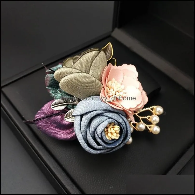 Pins, Brooches 2021 Korean Cloth Art Flower Brooch Pearl Lapel Pins Female Wedding Jewelry Fashion For Women Clothing Accessories