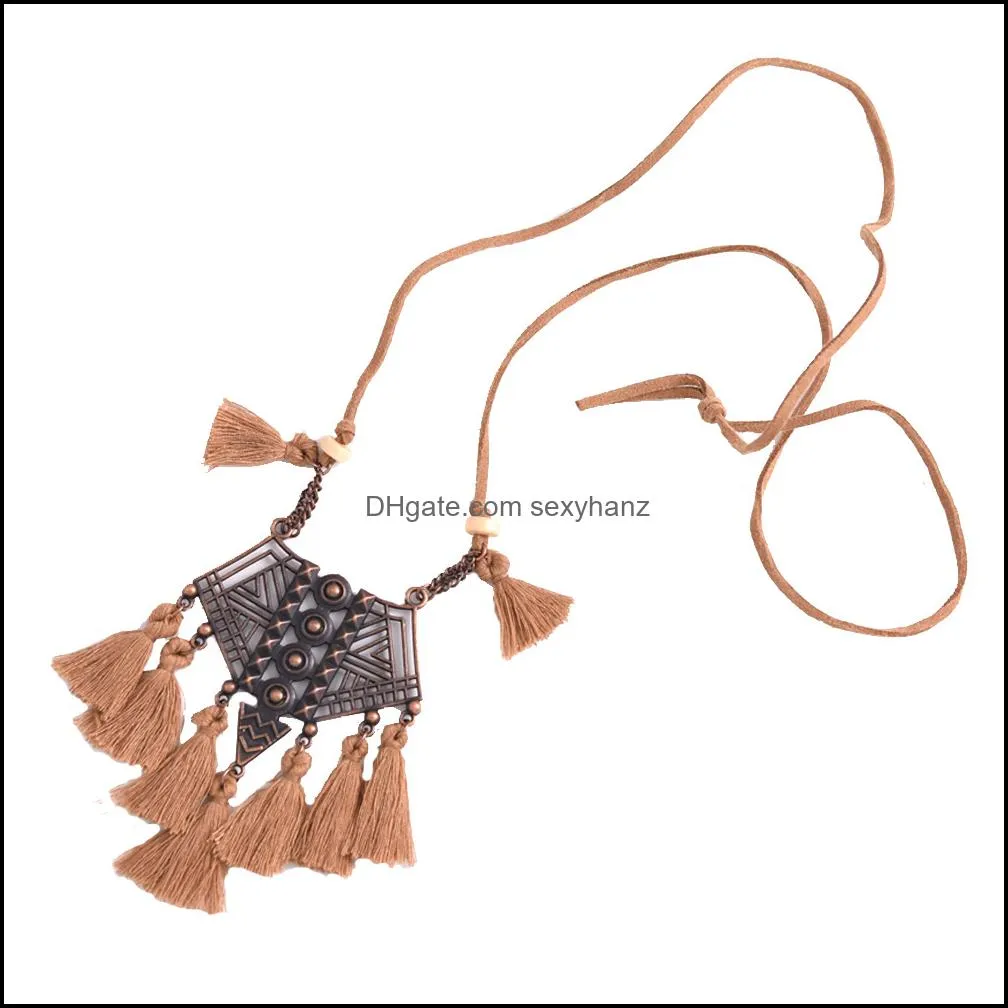 New Retro Hollow Fashion Pendant Necklace Ethnic Wind Woven Long Tassel Knotted Necklaces for women vintage Jewelry Bijoux