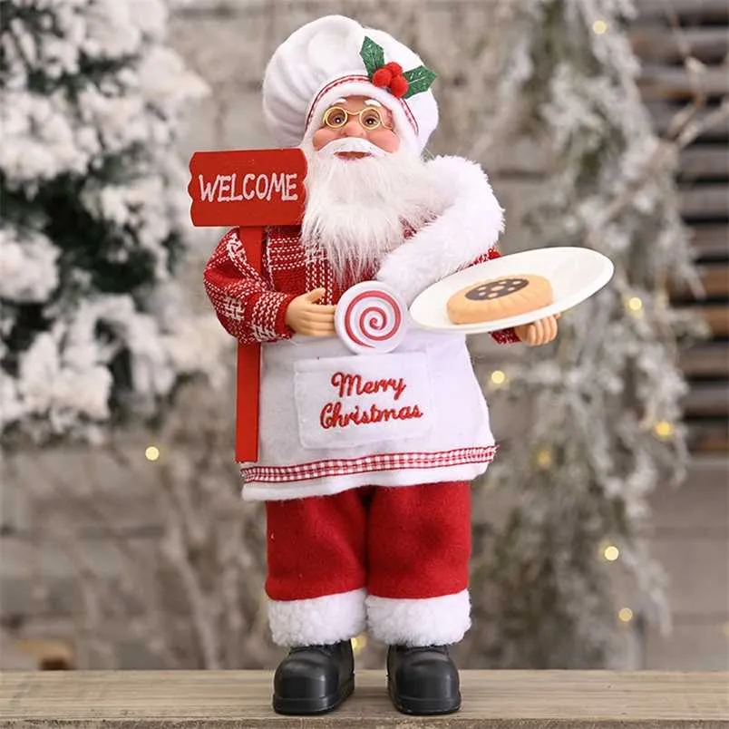 30cm Cute Christmas Tree Ornaments Chef Santa Figurine Doll Accessories Santa Claus Figurines Home Decor Merry Chrimas Gift 211104