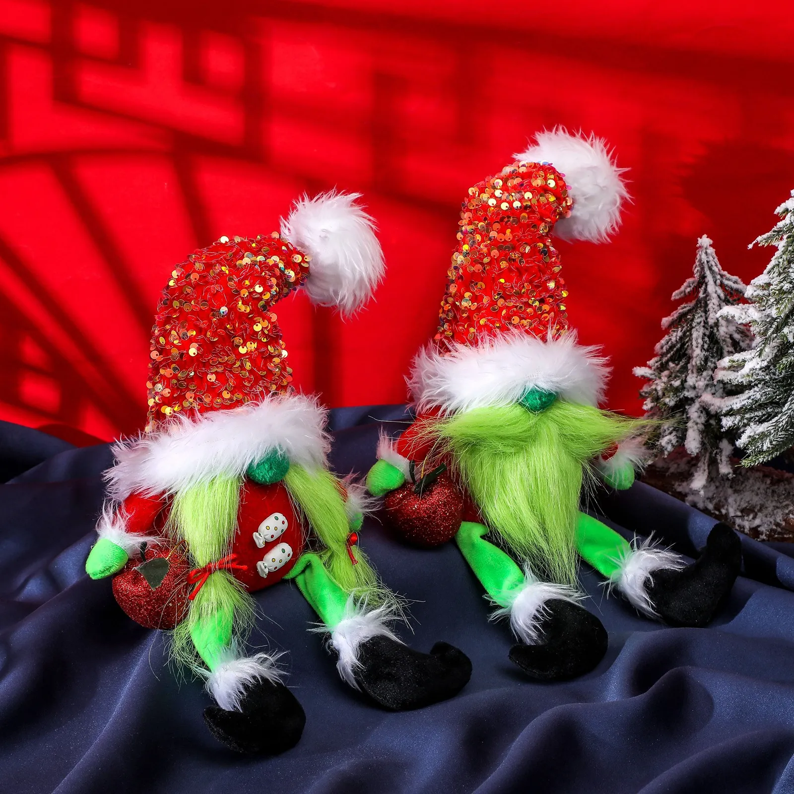 Fournitures de fête décoration de noël Grinch sans visage Gnome vert peluche poupée décorations pour la maison ornements de noël