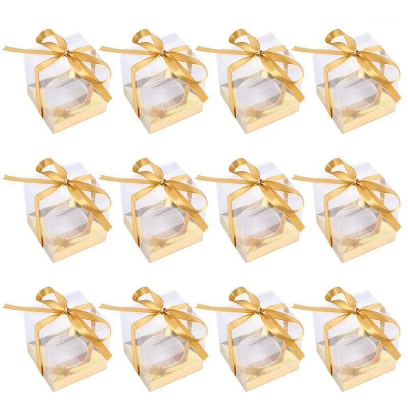 Wrap regalo 24 pezzi 1 Borsa pieghevole scatole di imballaggio NOUGAT Candy con scatola di imballaggio per torta di protezione in PVC a nastro festa di matrimonio impegnata