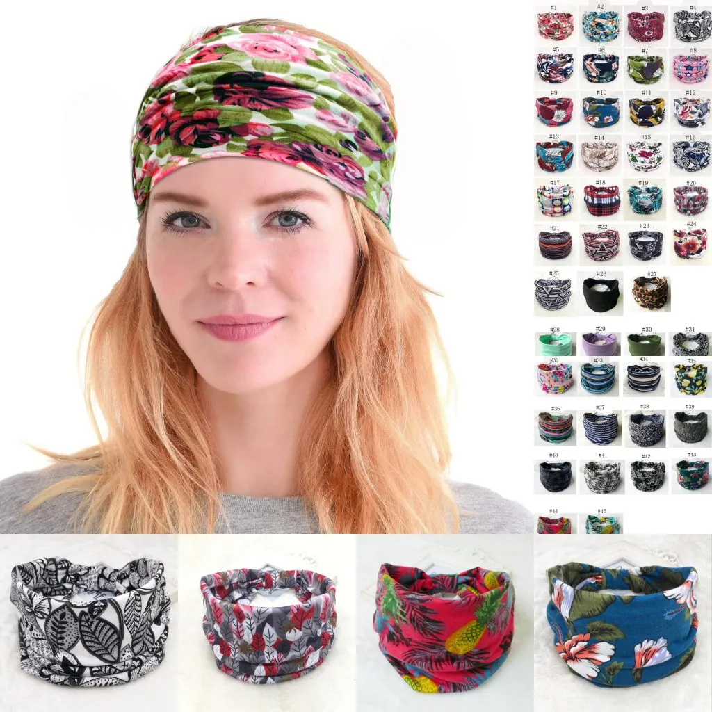 US Materiały Designer Headband Ethnic Floral Hair Band Drukowane szerokość Zespoły głowy Retro Sports Yoga Bandanas Akcesoria do włosów 45 Design Opcjonalnie