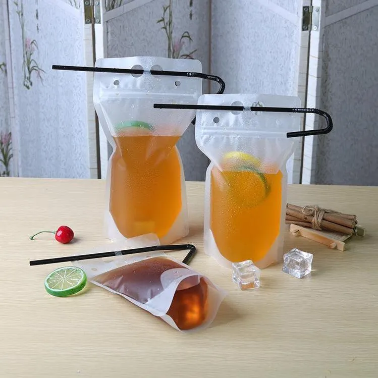 Drinkware Transparent Drink Pouches Clear Beverage Bag Frosted Self Sealed Milk Coffee Juice Drinking Plastic Bags Plastic Portable DH2001