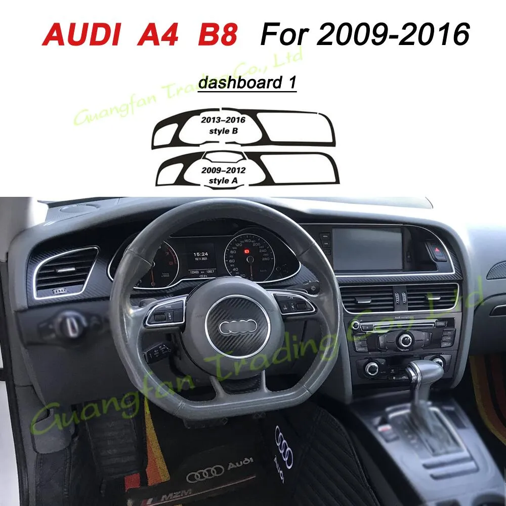 لـ Audi A4 B8 2009-2016 مقبض باب لوحة التحكم المركزي الداخلي 3D 5D ملصقات ألياف الكربون