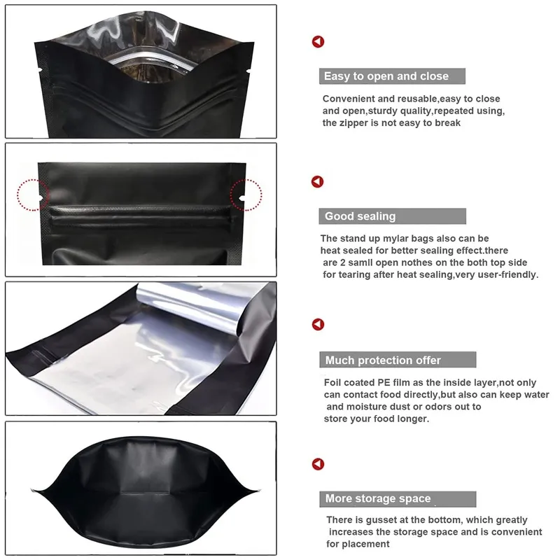50 Uds (negro, 12x20 + 3cm) Bolsas De Comida Con Ventana Transparente, Bolsa De Aluminio Con Cremallera Resellable, Bolsa De Mylar Antiolor Para C | Bodega Aurrera En Línea