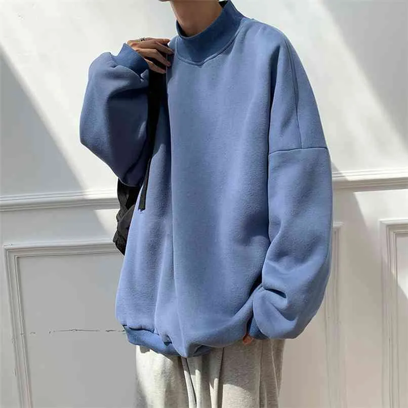 Hommes noir/blanc/rose/bleu manteaux à manches longues col haut sweats à capuche coton vêtements décontractés sweats surdimensionné pull 210813