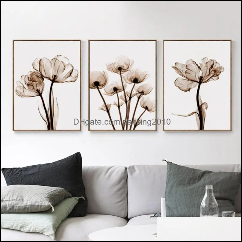 Abstract Plant Art Print Transparent Flower Canvas Painting Modern Poster Elegant Picture Simple Wall Decor For Living Room