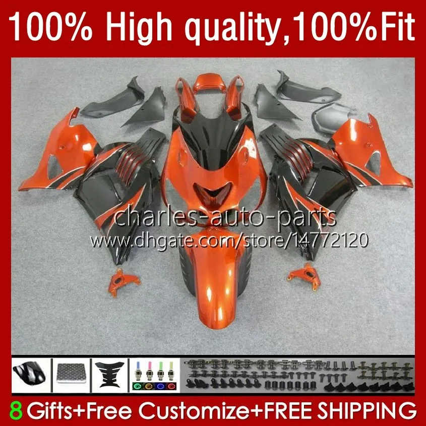 Fairings Injection Fairings ل Kawasaki Ninja ZZR 1400 CC ZX 14R 14 R ZZR1400 12 13 14 16 16 17 5NO.68 ZXR-1400 ZX-14R 12-17 ZX14R 2012 2013 2014 2015 2016 2017 OEM الجسم البرتقالي أسود