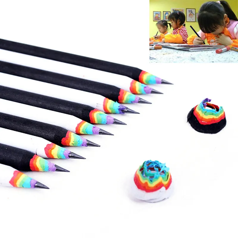 Kawaii Bleistift Lot Regenbogen Bleistift für Kinder Umweltpapier Schulstifte Schreiben Graphitstift farbig Großhandel 220 V2