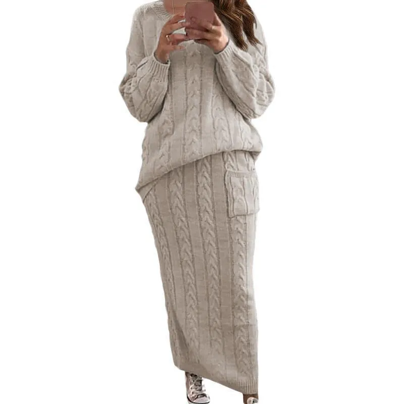 Two Pieces Tracksuits Long Sleeve Crop Tops pencil Skirt 2 Piece Set Women Sweater knitted Skirts Winter Suit T1G