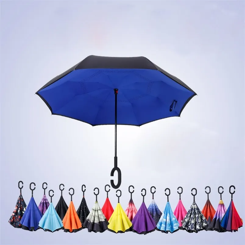 접이식 리버스 우산 더블 레이어 거꾸로 방풍 비 자동차 우산 여성을위한 210721