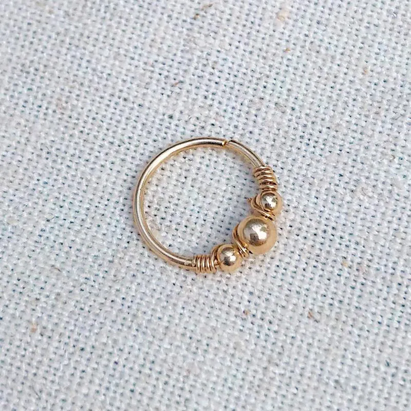 Anello da naso con vero piercing in argento 925 riempito in oro, gioielli fatti a mano, fascino punk, setto a cerchio