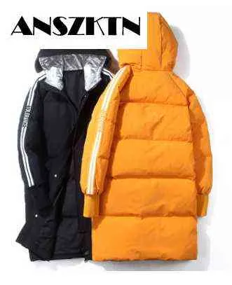 ANSZKTN 2021 NEW New winter down jacket men's medium and long fashion hooded coat 80% white duck down warm coat high quality Y1103