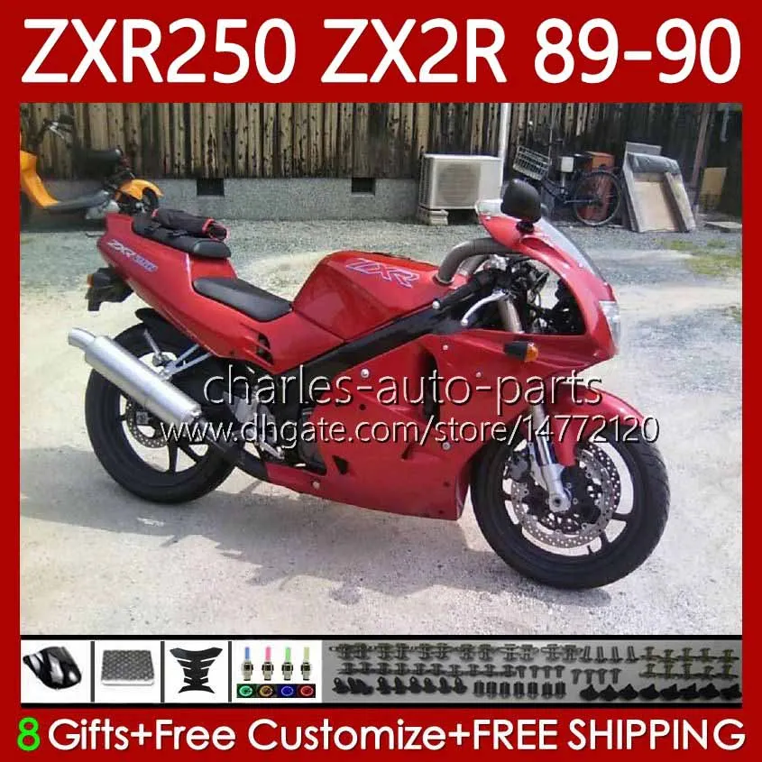 Carenados de motocicleta para KAWASAKI NINJA ZX2R ZXR250 Rojo metálico ZX 2R 2 R R250 ZXR 250 89 90 Carrocería 84No.44 ZX2 R ZX-2R ZXR-250 1989 1990 ZX-R250 89-98 Kit de cuerpo completo