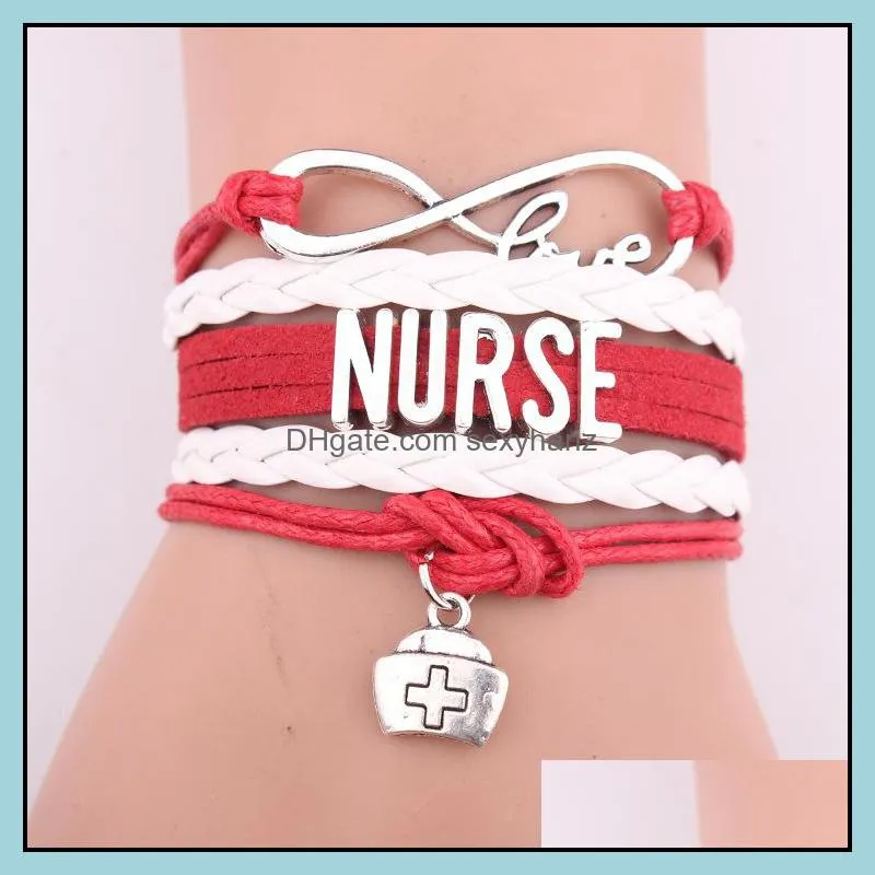 New NURSE Braided leather Rope bracelets medical kit Bag charm Love Wrap bangle For women Girl Nurse`s day Jewelry Gift