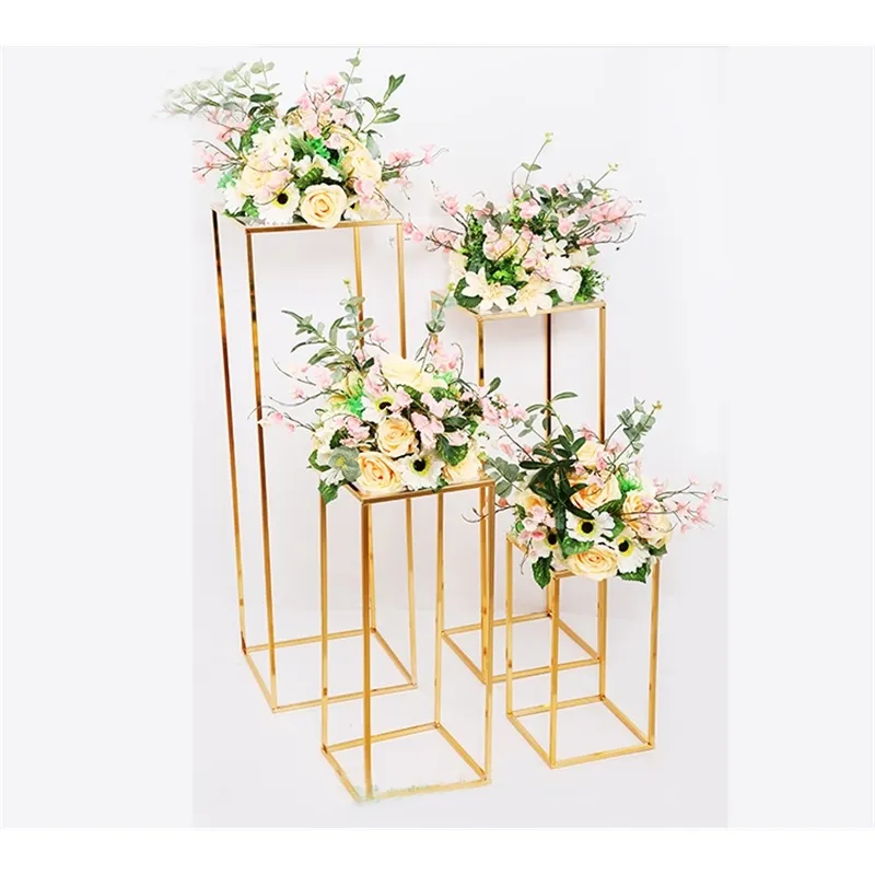 Gold decoration 4pcs/set Iron geometric placed props road lead T station supplies rectangle wedding plinth 210310