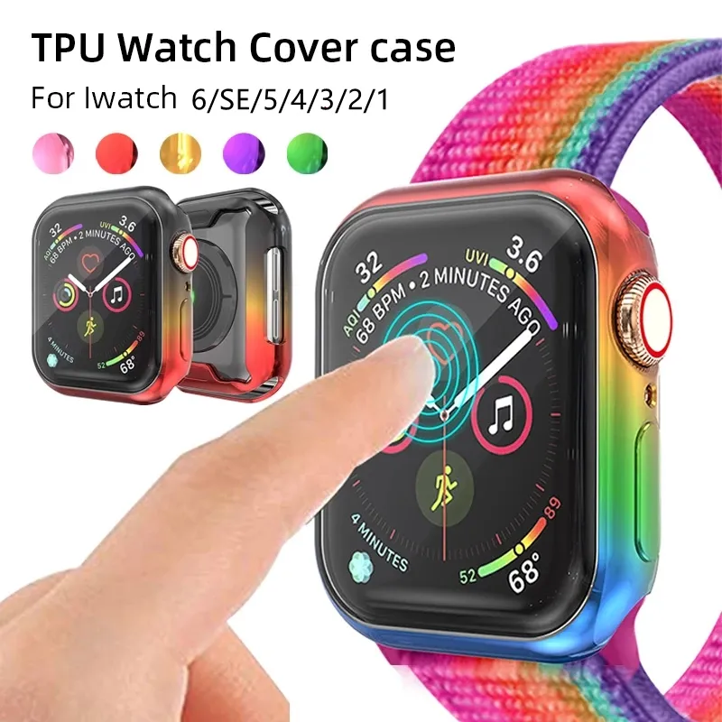 Os rel￳gios TPU cobrem os estojos com protecter de tela para a s￩rie Apple Watch Ultra 49mm 8 7 6 SE 5 4 Caso macio colorido Iwatch Bands 41mm 45mm 38mm 40mm 44mm 42mm Prote￧￣o