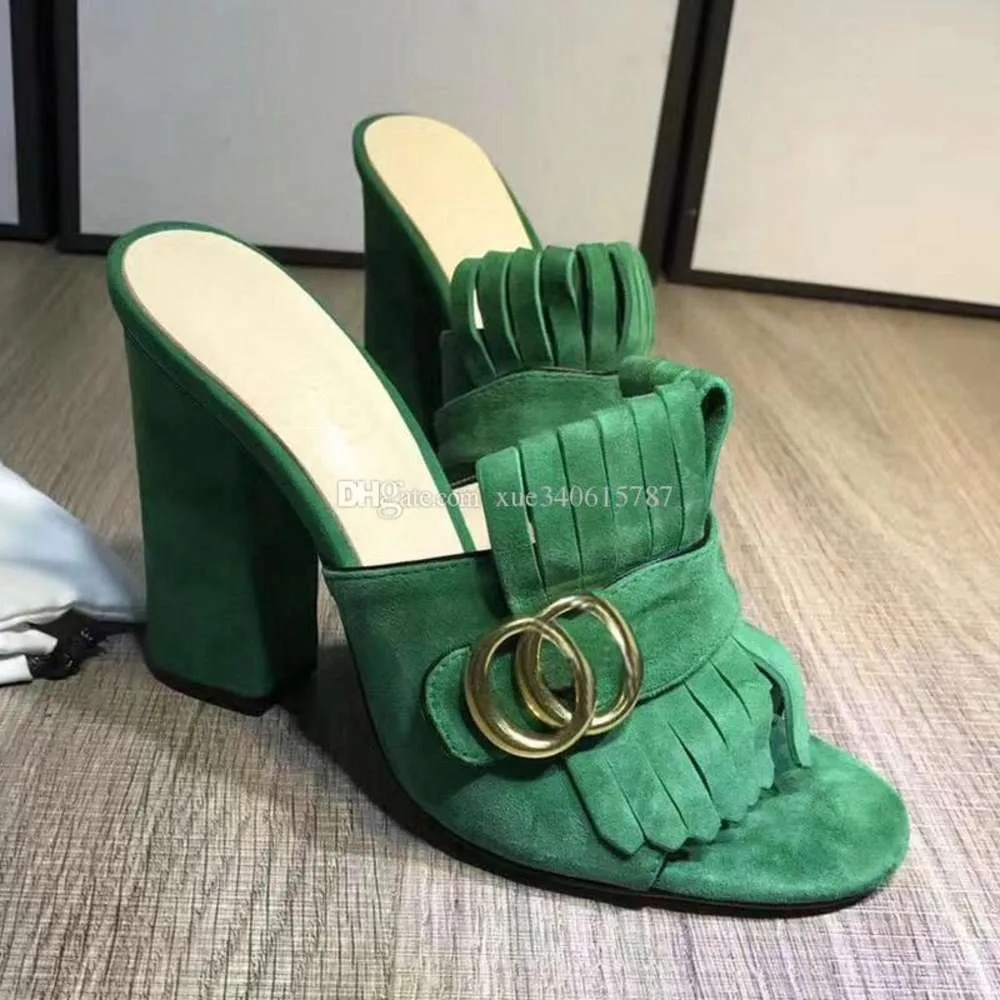 New Arrival Fringe Tassel Gladiator Sandals Woman Open Toe Chunky High Heel Shoes Women Brand Design Muller Shoes size35-40