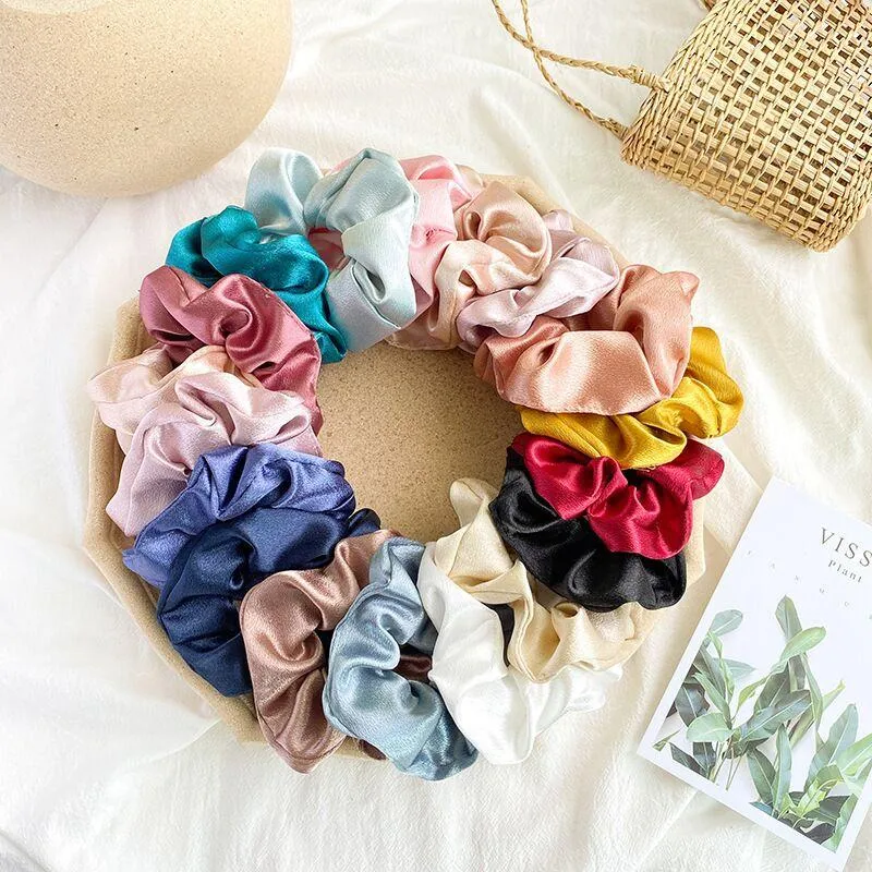 Moda Kadınlar Ipek Saç Bantları Katı Renk Elastics Saç Scrunchies Kızın Saç Kravat Aksesuarları At Kuyruğu