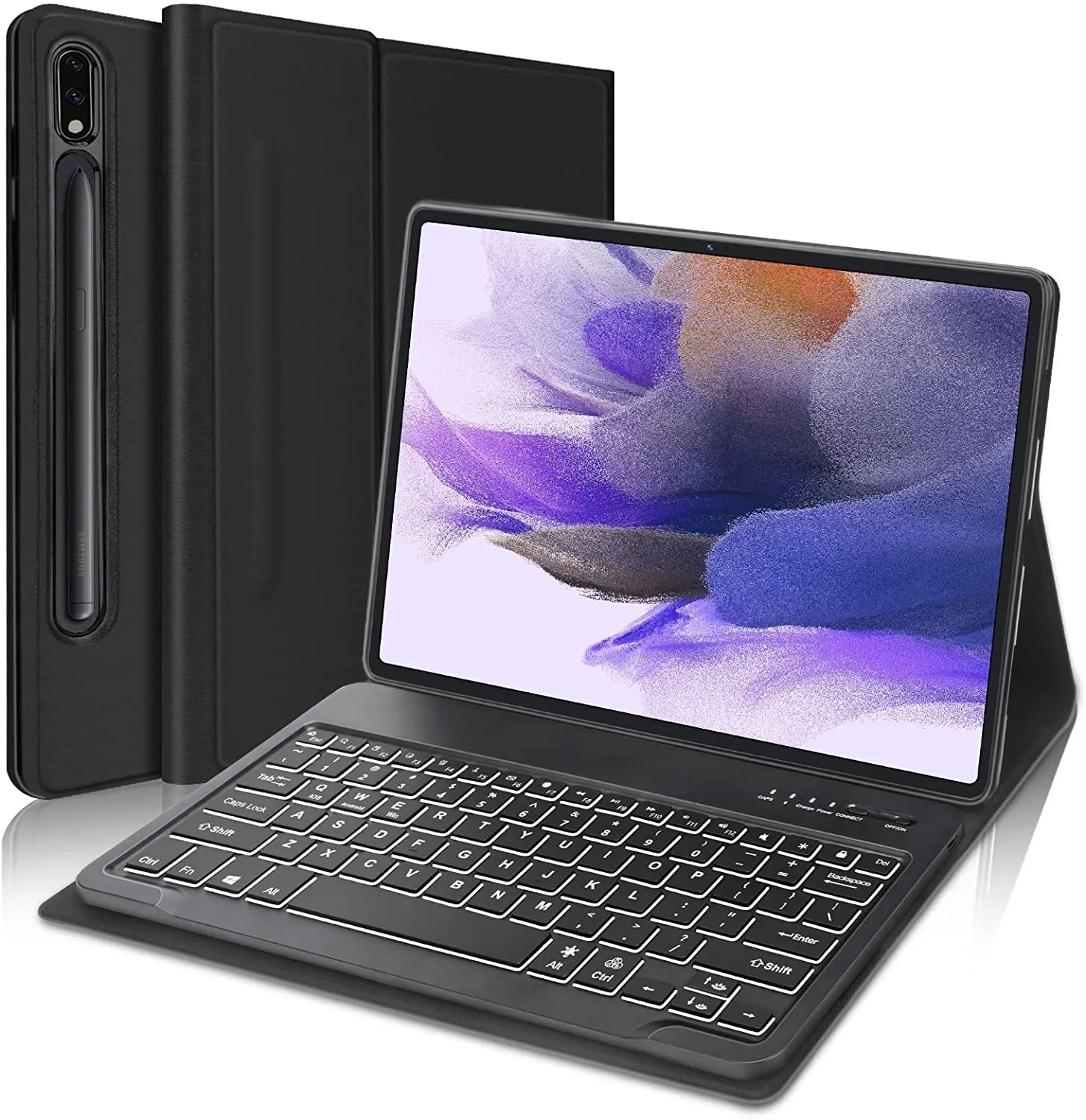 Samsung Galaxy Tab S7 Fe Backlit Keyboard Case 12,4 tum, (SM-T730 / T733 / T736 / T738), TAB S7 Plus, 7 Färg Bakgrundsbelysning Keyboard- skyddande stativskydd