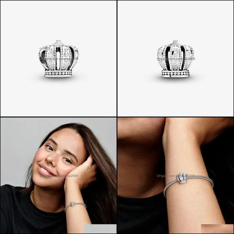 100% 925 Sterling Silver Regal Crown Charms Fit Original European Charm Bracelet Fashion Women Wedding Engagement Jewelry Accessories